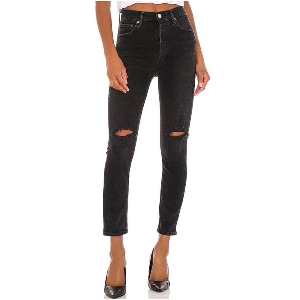 Agolde Black Distressed Nico High Rise Slim Fit Jeans Size 26